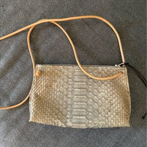 B May Beige Real Snakeskin Pattern Crossbody Bag